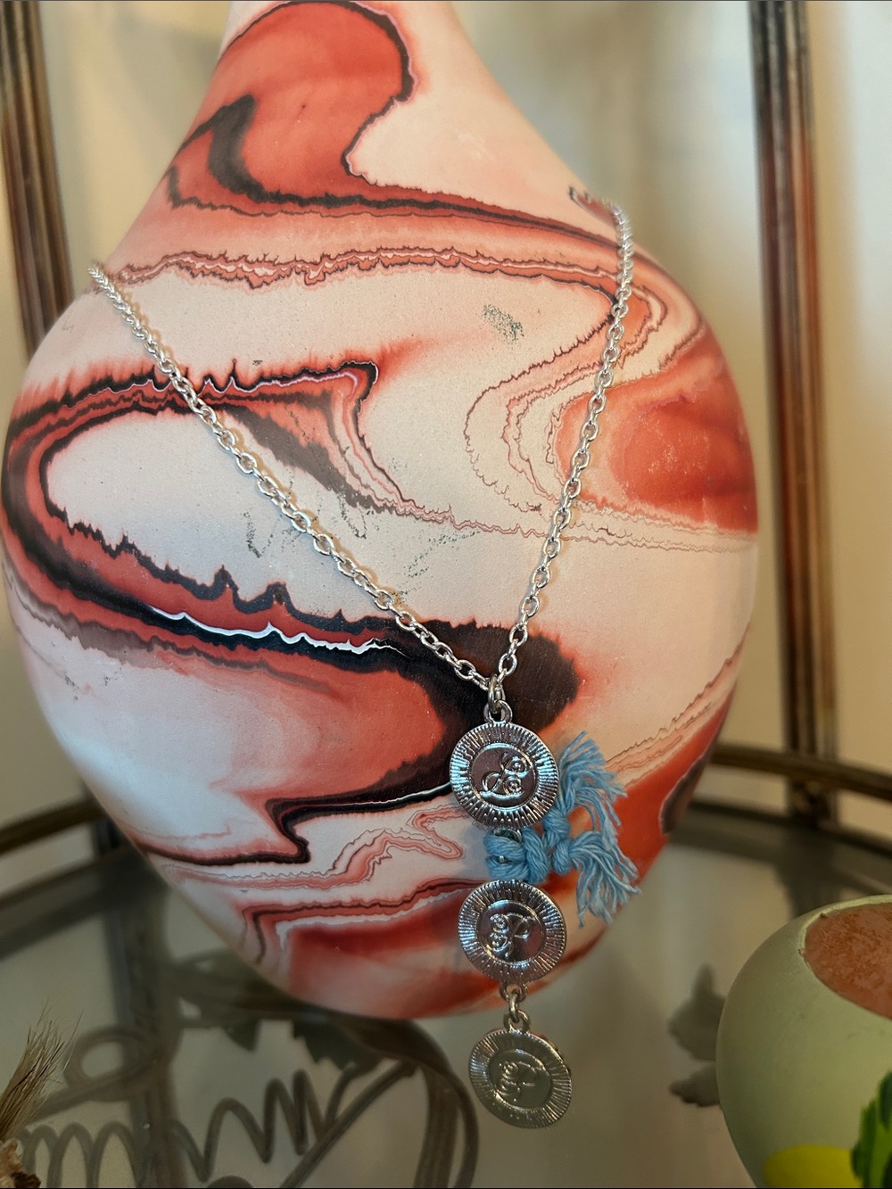 Plunder Silver Coin Necklace with Light Blue Tassel Accents (NWOT)